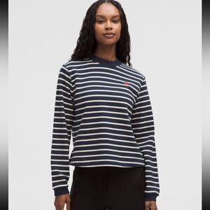Lululemon Cotton French Terry Crewneck Pullover Navy Stripe Medium Sweatshirt